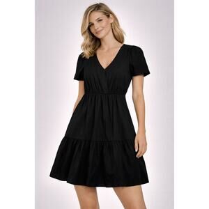 Anthropologie The Somerset Tiered Women Size S Mini Dress in Black Cotton